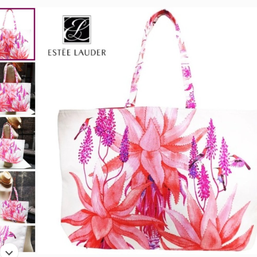 Estee Lauder Canvas Floral Tote Bag - Sachel 18x13  NEW  Gorgeous